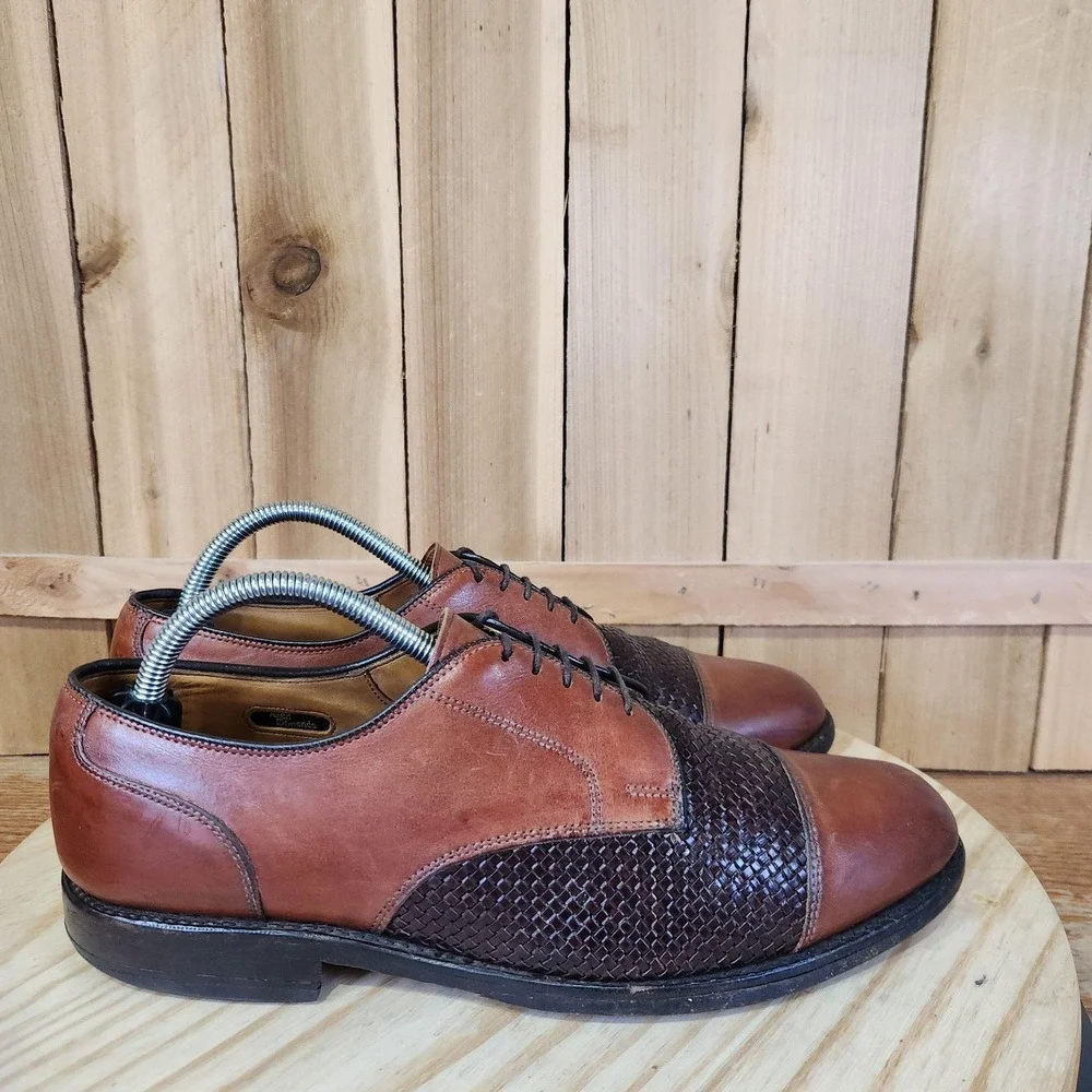 Allen Edmonds Lauderdale Oxford Shoes Mens 9 D Brown Woven Leather Cap ToeDress